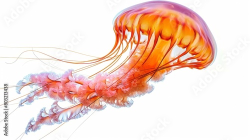 A glowing jellyfish with long, trailing tentacles.