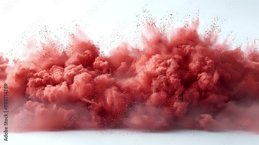 Energetic Red Powder Burst Across Crisp White Canvas