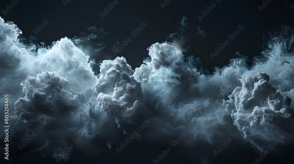 Cloud isolated on black background. Textured Smoke, Brush effect clouds, Abstract effect