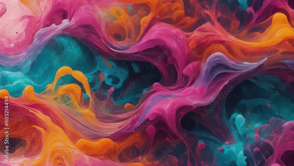 Abstract compositions featuring layers of luminous, colorful liquids blending seamlessly together against a plain background, creating an ethereal and captivating scene ULTRA HD 8K