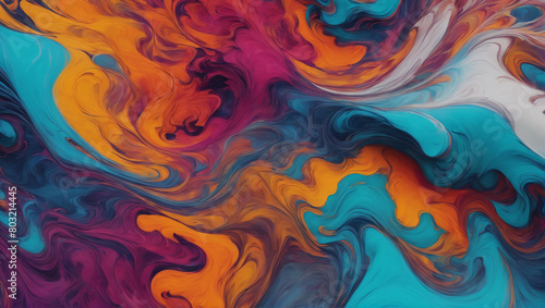 An image of dense fluid merging and intermingling in various vibrant hues against a plain background, filling the entire frame with captivating colors and textures ULTRA HD 8K photo