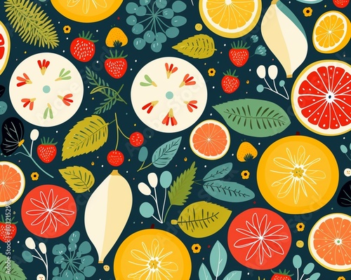 Seasonal abstract fruits  versatile for any time  trendy seamless pattern in flat vector for home decor    seamless pattern