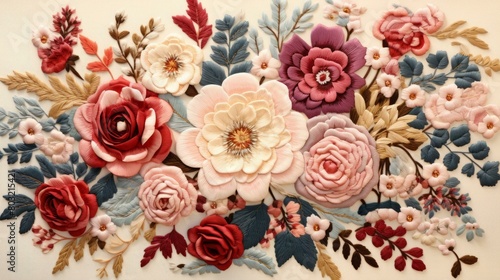 Exquisite Needlework of a Vibrant Floral Tapestry photo