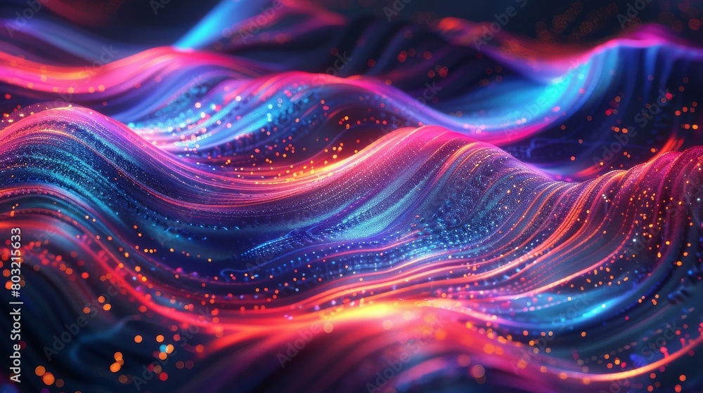 Obraz premium Vibrant digital waves in neon glow