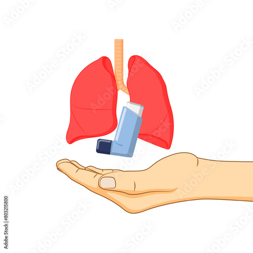 Vector illustration of Lungs and inhaler with holding hands on transparent background