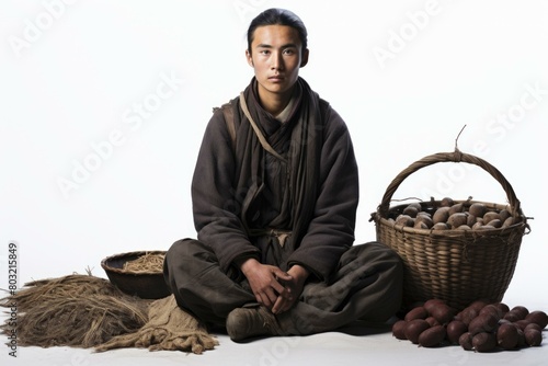 Portrait of a young man from the Mosuo ethnic minority in traditional clothing, China photo