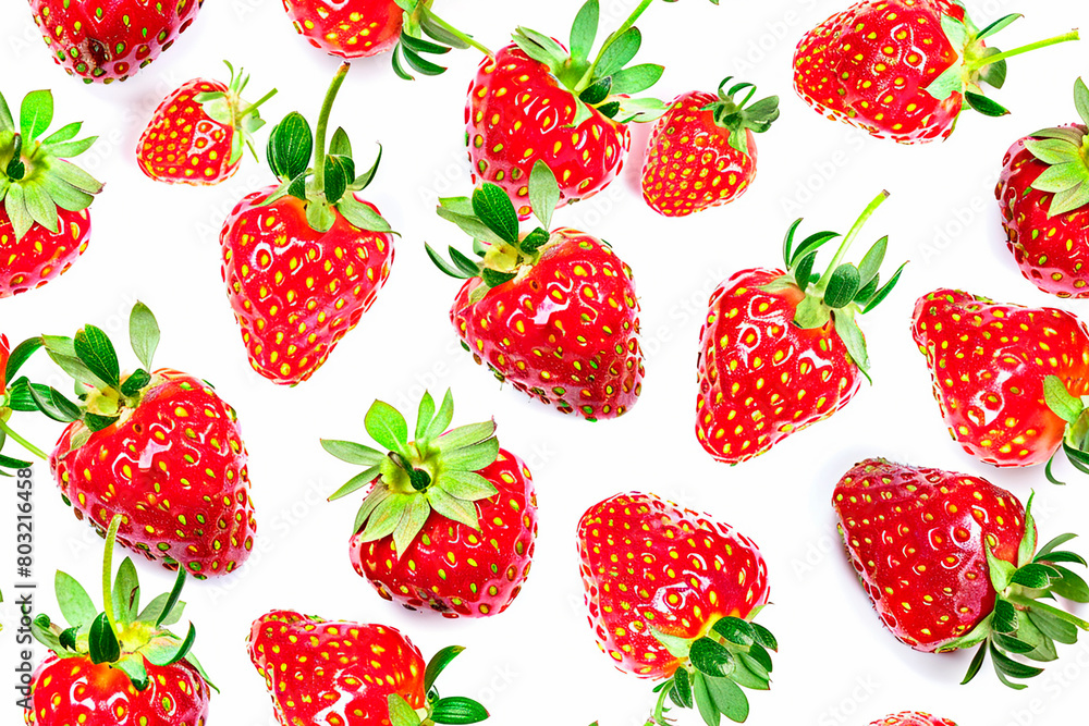 juicy strawberries on a white background. Pattern juicy strawberries on a white background. Pattern