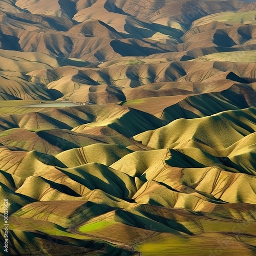 An aerial view of the mesmerizing loess hills in China photo
