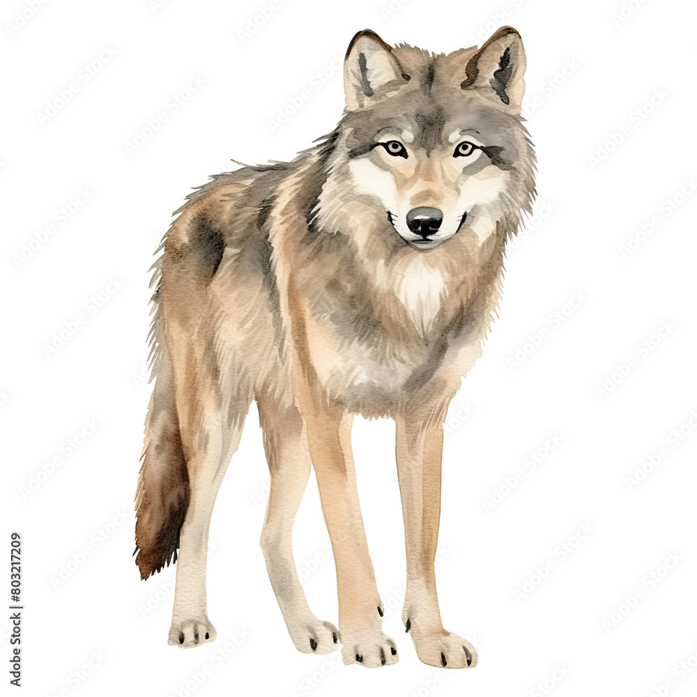 AI-Generated Watercolor Wolf Clip Art Illustration. Isolated elements on a white background.