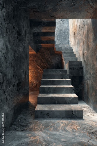 Marble staircase in a dark room