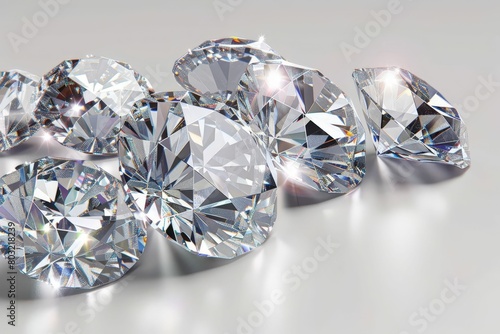group of shiny diamonds on white reflective background luxury gemstone 3d rendering