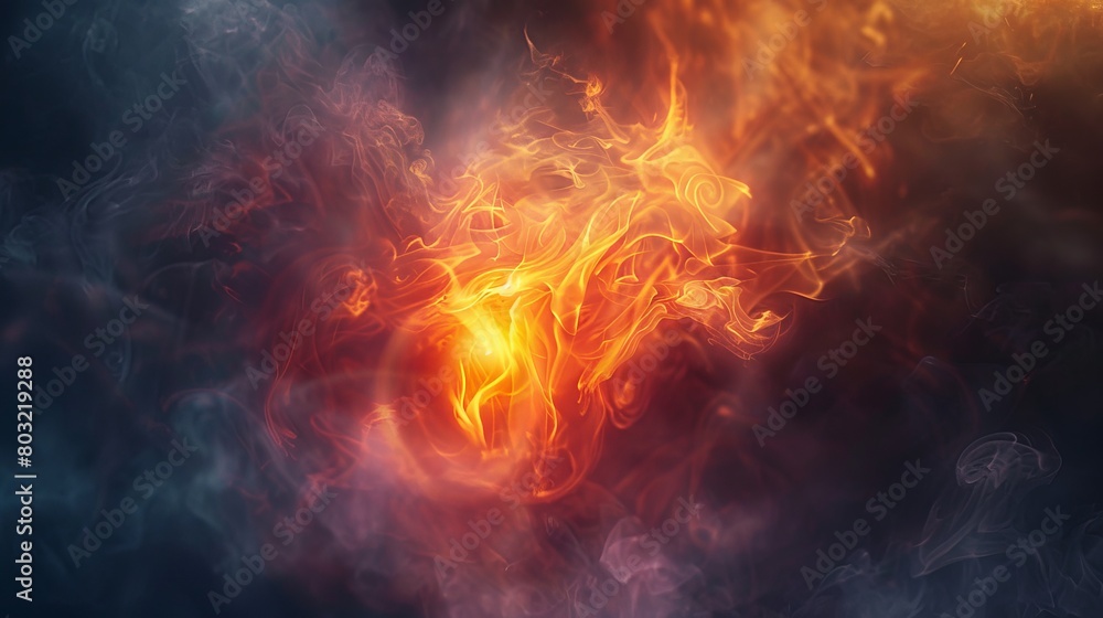 Ethereal capture of a single glowing ember floating amidst swirling smoke