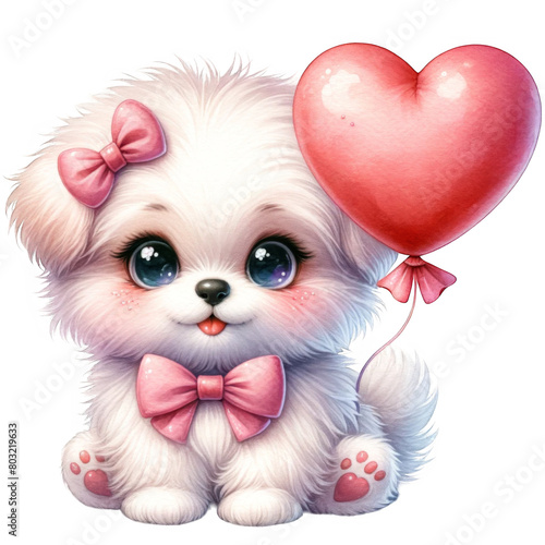 Cute puppy with a balloon clipart