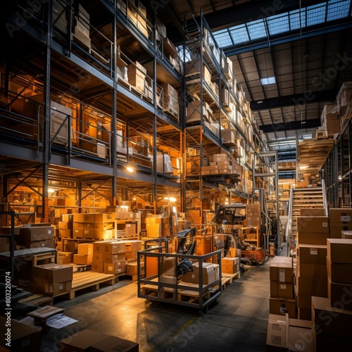 Huge warehouse with many shelves and boxes