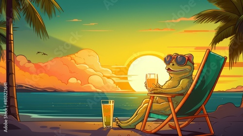Chill frog on beach photo