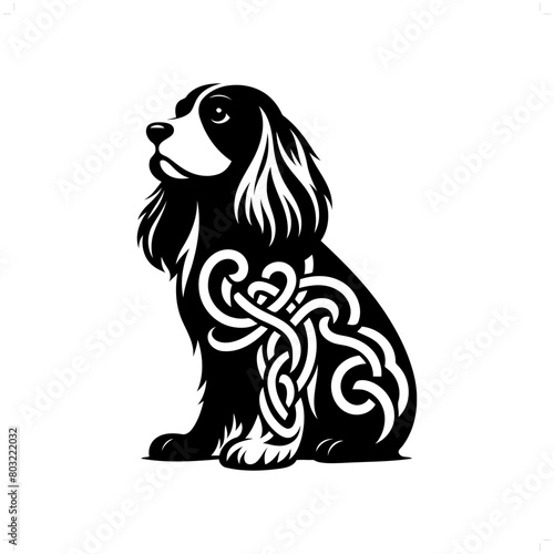 dog, Cavalier Spaniel silhouette in animal celtic knot, irish, nordic illustration