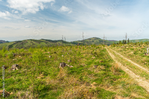 Zlatohorska vrchovina mountains with highest Biskupska kupa hill in Czech republic photo