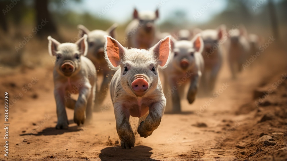 Piglets running on a dirt road Piglets running on a dirt road