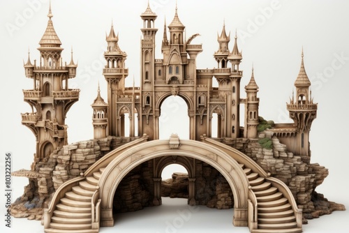 Fantasy castle with bridge and stairs made of stone photo