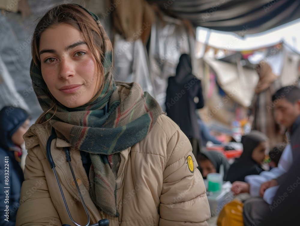 Portrait of a young female doctor wearing a headscarf and a stethoscope around her neck Portrait of a young female doctor wearing a headscarf and a stethoscope around her neck