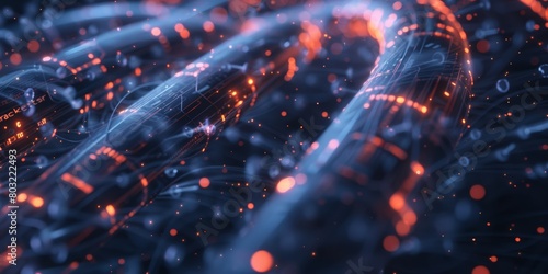 A computer-generated image depicting a complex network of interconnected nodes and lines representing data transfer and communication