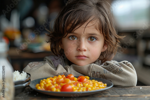child with fruit and food
