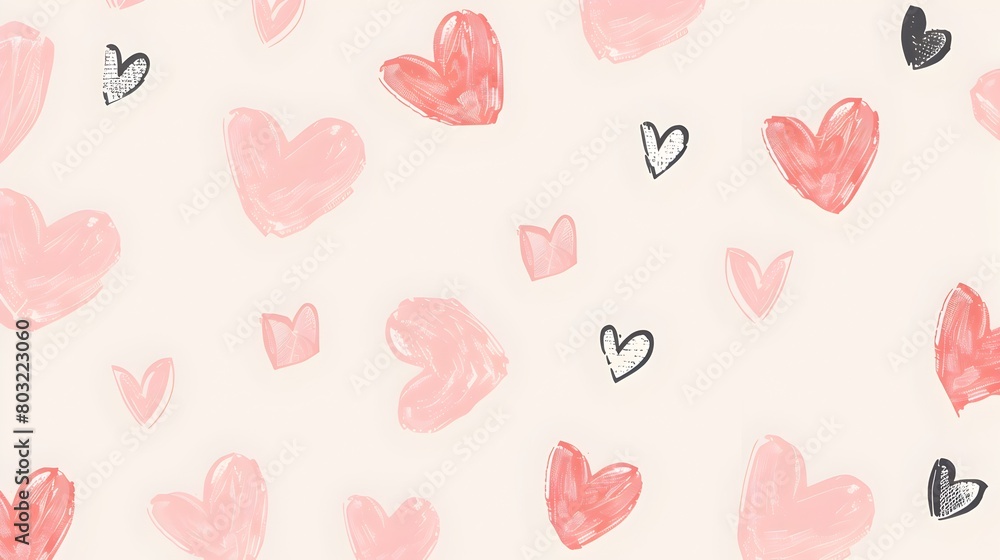 Small hand-drawn pink hearts background with pastel color and simple design Small hand-drawn pink hearts background with pastel color and simple design