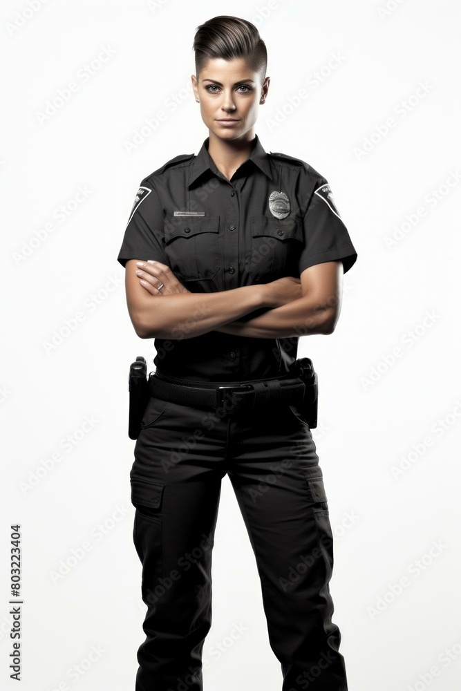 A policewoman with a gun and a badge A policewoman with a gun and a badge
