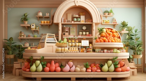 Small grocery store interior with lots of fruits and plants