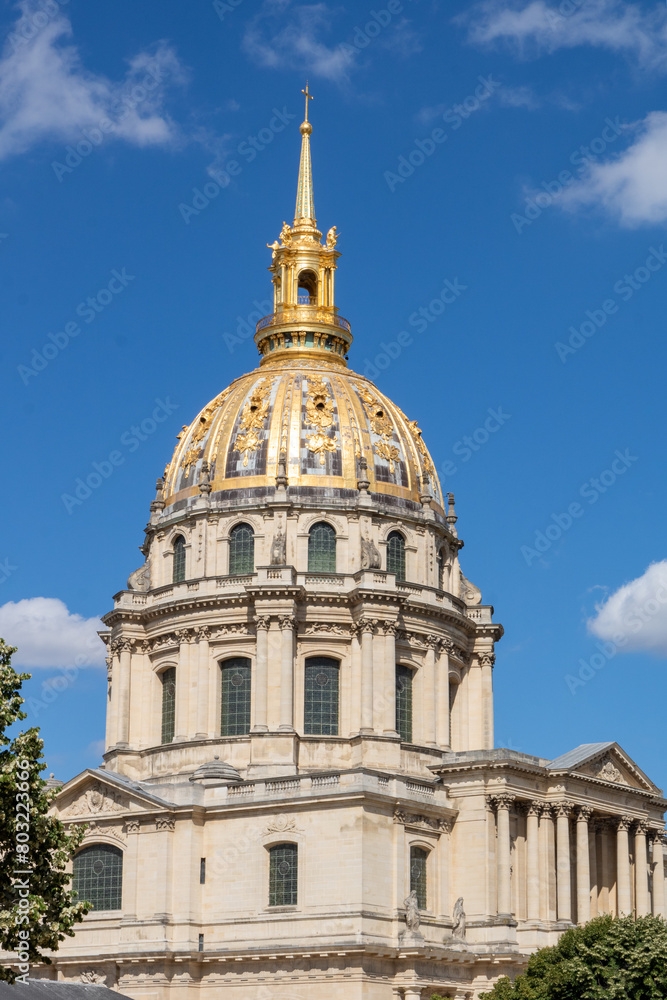 Exterior facade of Hôtel National des Invalides, French architectural complex from the 17th century, located in the seventh district of Paris, 400 meters from the Military School and The Army Museum