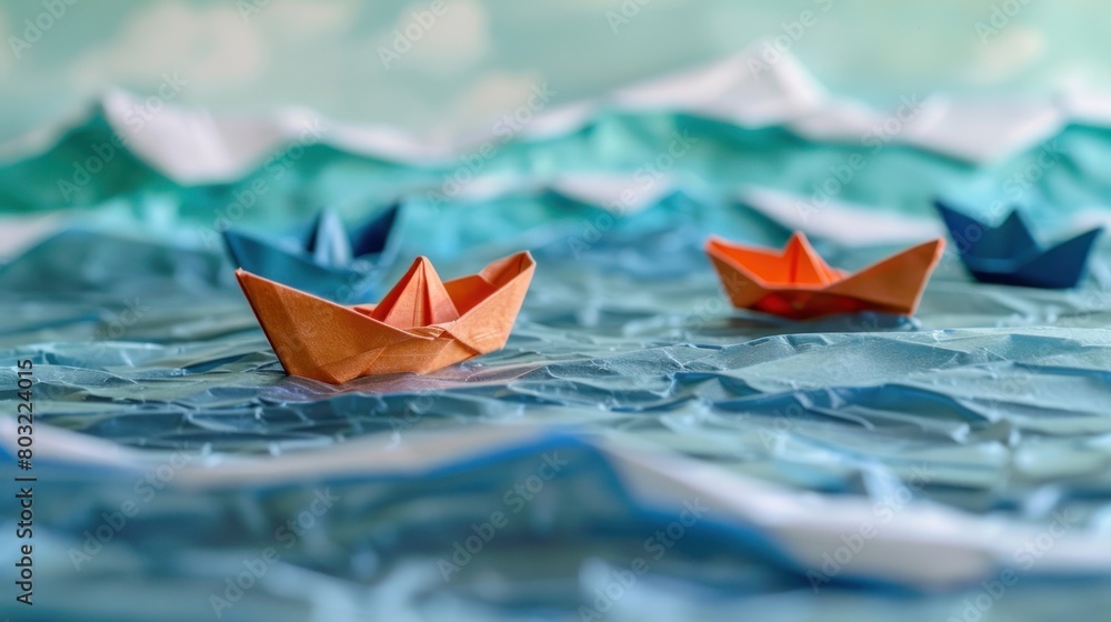 Boat Accident with Origami Boats, Symbolical Background Boat Accident with Origami Boats, Symbolical Background