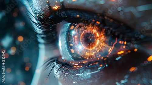 Futuristic Cyber Eye Concept with Glowing Digital Matrix