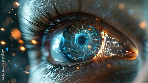 Futuristic Technological Eye Interface with Glowing Matrix Elements © pkproject