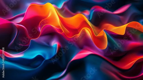 Vivid waves of digital silk in a neon dance