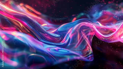 Vivid waves of neon light ripple through a digital dreamscape