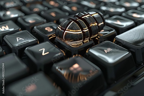 keyboard keys forming hand grenade shape concept of cyber warfare or hacking 3d illustration photo