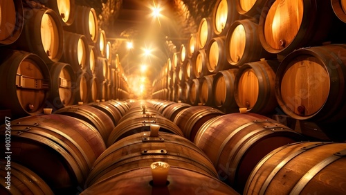Aged oak barrels in vintage wine cellar produce fortified drysweet Marsala. Concept Wine Making, Marsala Wine, Vintage Cellar, Oak Barrels, Fortified Wine photo