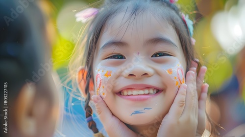 Joyful Asian Girl with Painted Face at Cultural Festival