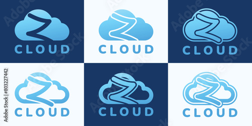Set of letter Z blue cloud logo. This logo combines letters and cloud shapes. Suitable for internet companies, apps, digital storage and the like.