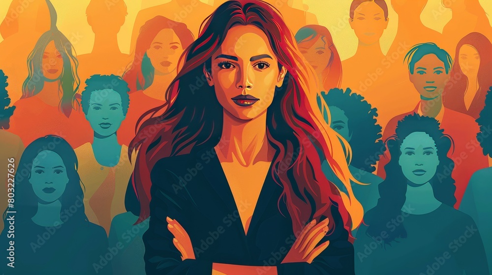 Craft an image of a businesswoman standing in solidarity with her community Craft an image of a businesswoman standing in solidarity with her community