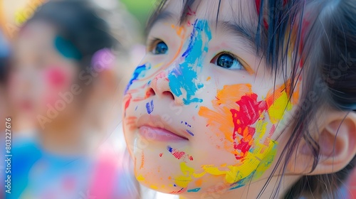 Vibrant Watercolor Face Painting Capturing the Spirit of a Lively Cultural