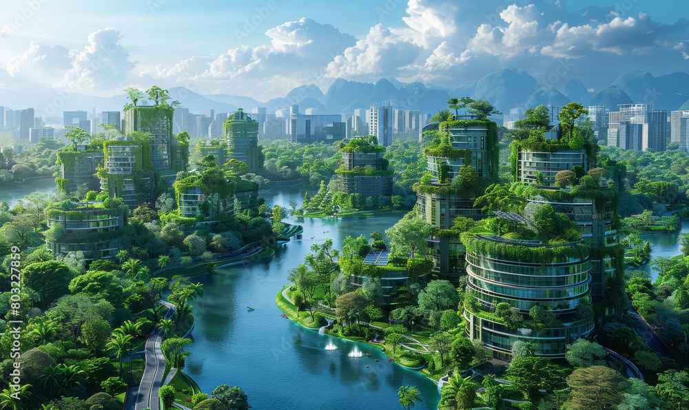 Modern Cityscape With Skyscrapers and Trees Modern Cityscape With Skyscrapers and Trees
