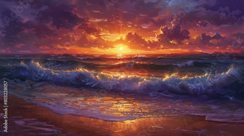 Craft an image of a captivating sunset seascape, where the sun dips below the horizon