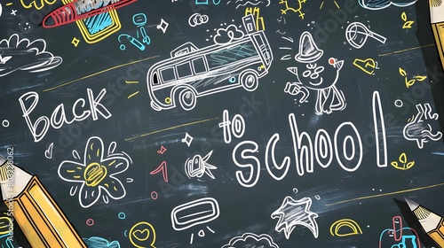 Colorful chalkboard doodles welcoming a new school year