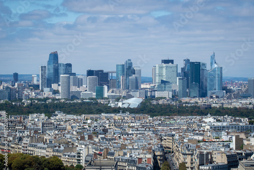  Panoramic view of La D  fense is the main business district of Paris  its metropolitan area and the Ile de France region. Bois de Boulogne. Tour Eiffel  Paris  France
