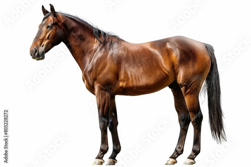 majestic brown horse elegantly posing isolated on pure white background with clipping path