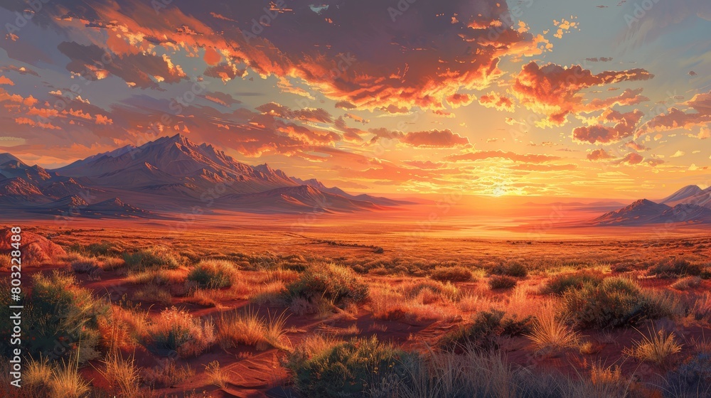 Obraz premium Craft an image of a desert land at sunset