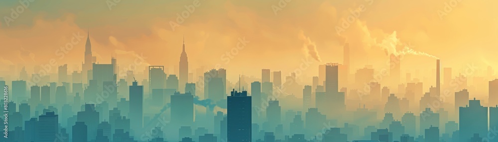 city skyline covered in smog and haze, illustrating air pollution and its role in climate change