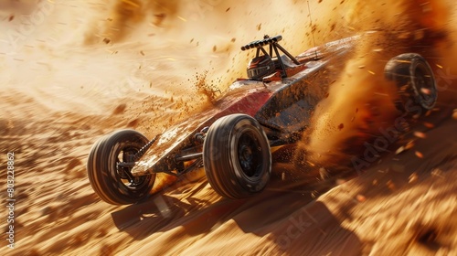 Craft an image of a desert racecar driver pushing their vehicle to the extreme limits photo