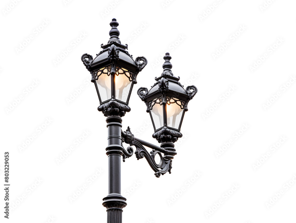 a lamp post with two lights